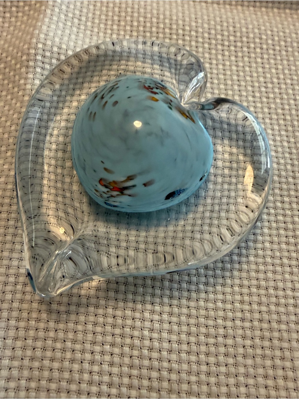 Signed Artisan Blue Glass Heart Paperweight